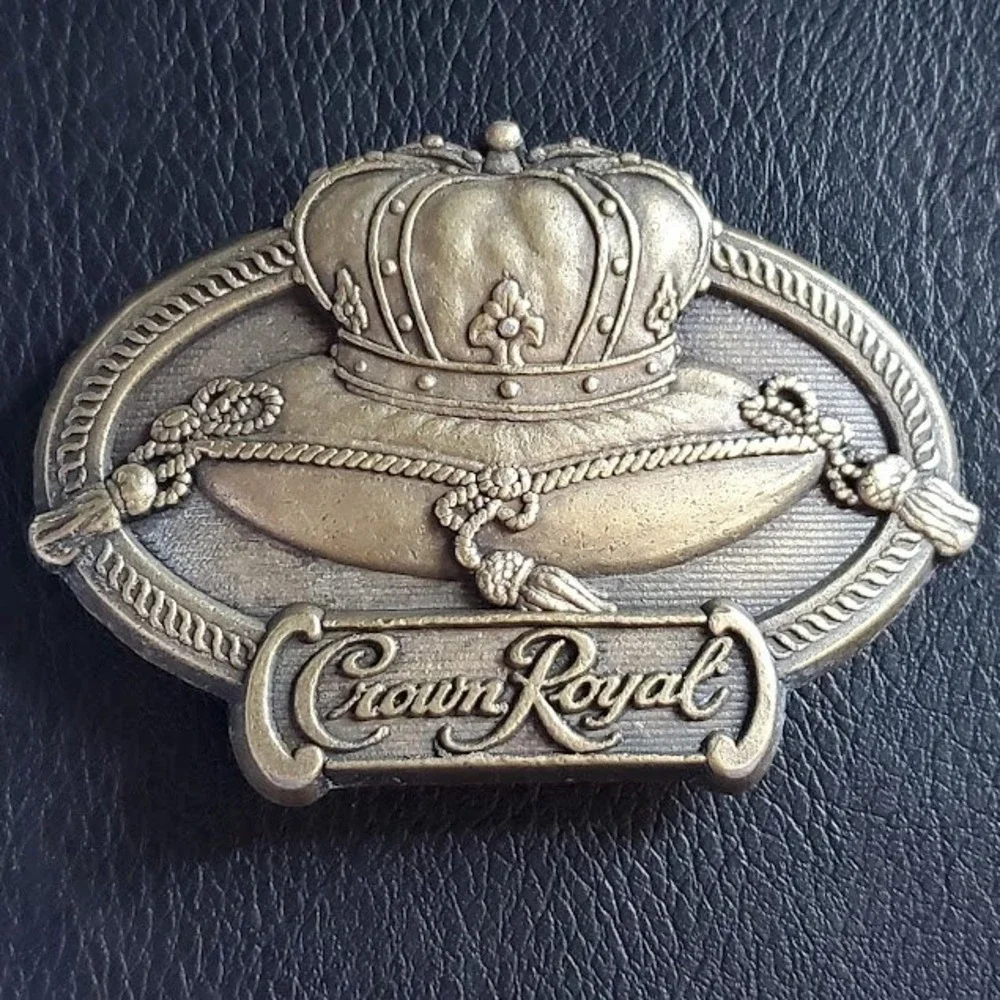 Crown Royal Canadian Whisky Belt Buckle Brass Tone Seagrams Crown Pillow Logo